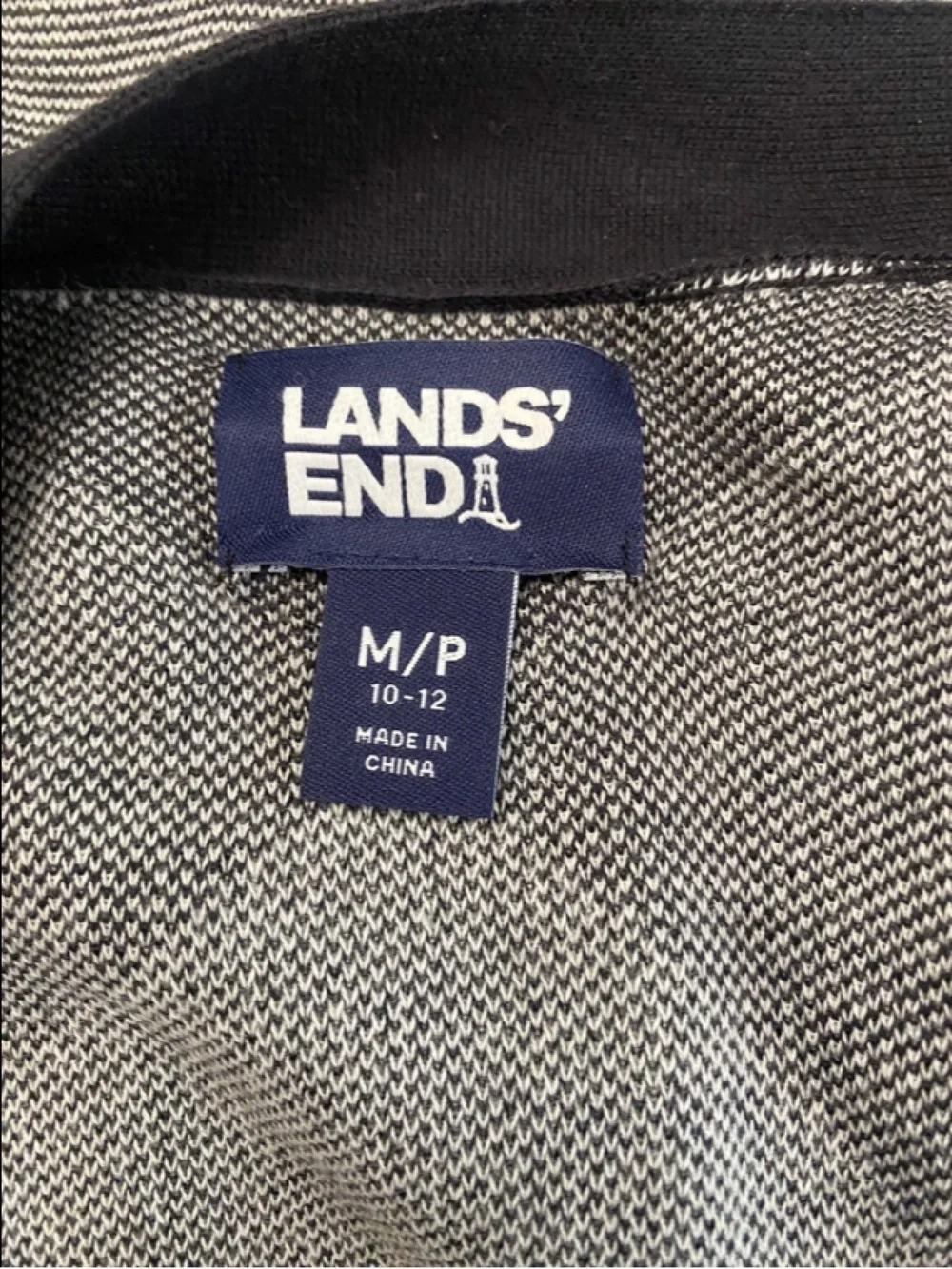NEW Land’s End Cotton Open front Cardigan sweater black & white buffalo check